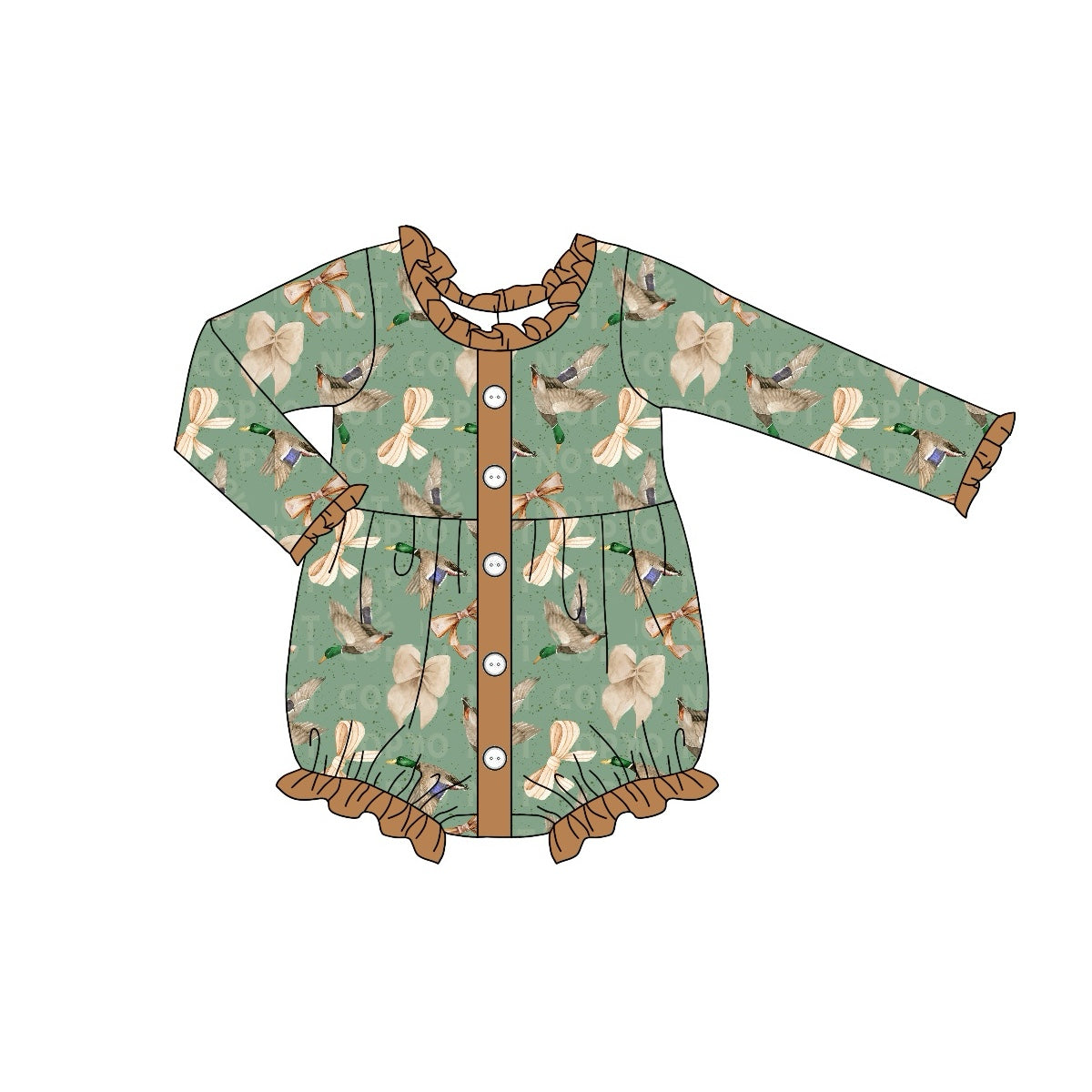 Pre-order Baby Girl Infant Ducks Bows Green Bubble Romper