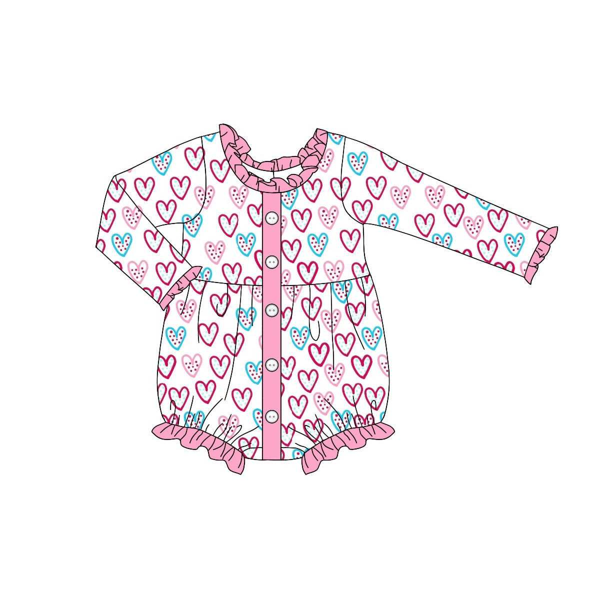 Pre-order Baby Girl Infant Valentines Hearts Bubble Romper