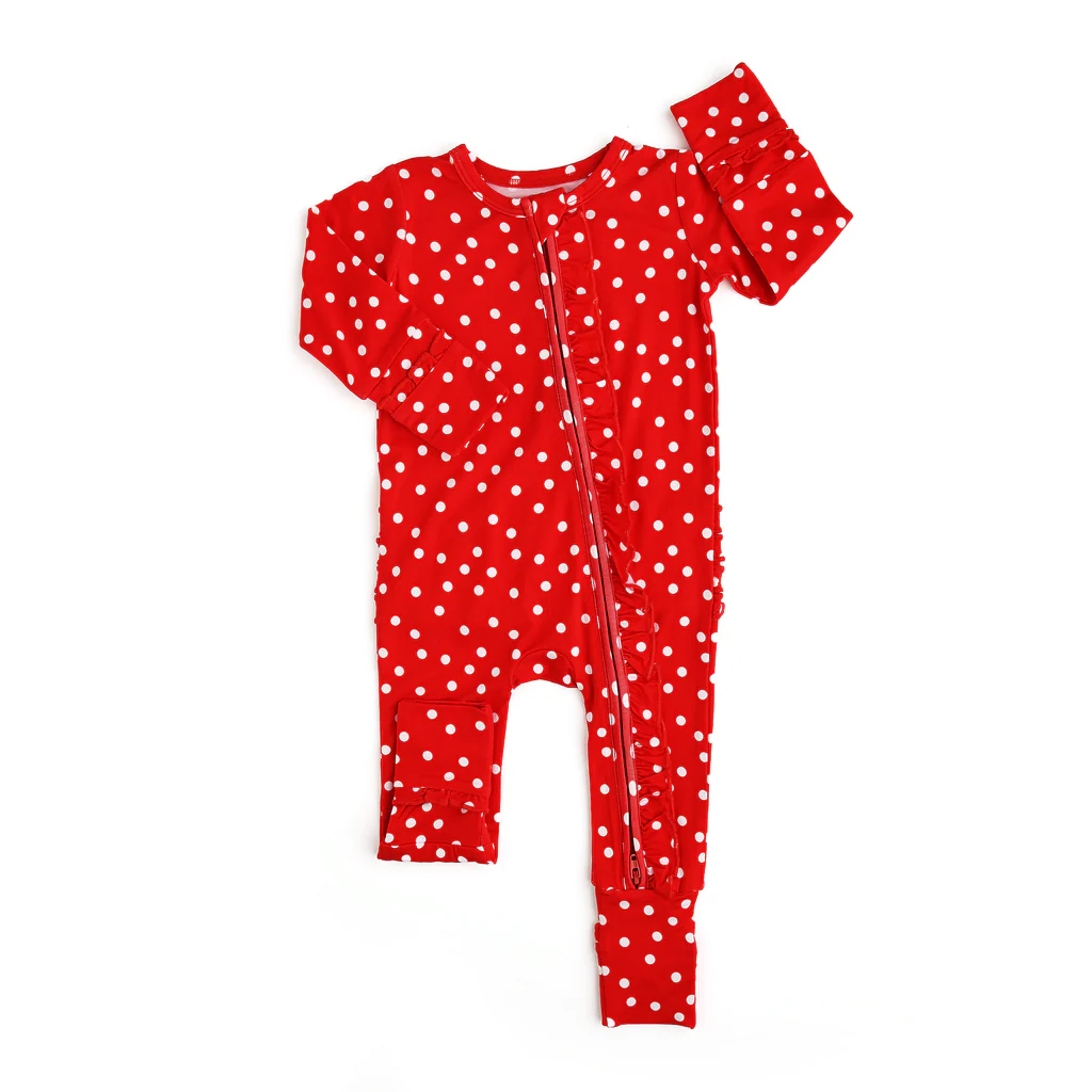 Pre-order Baby Girl Infant Christmas Red Dots Zipper Romper