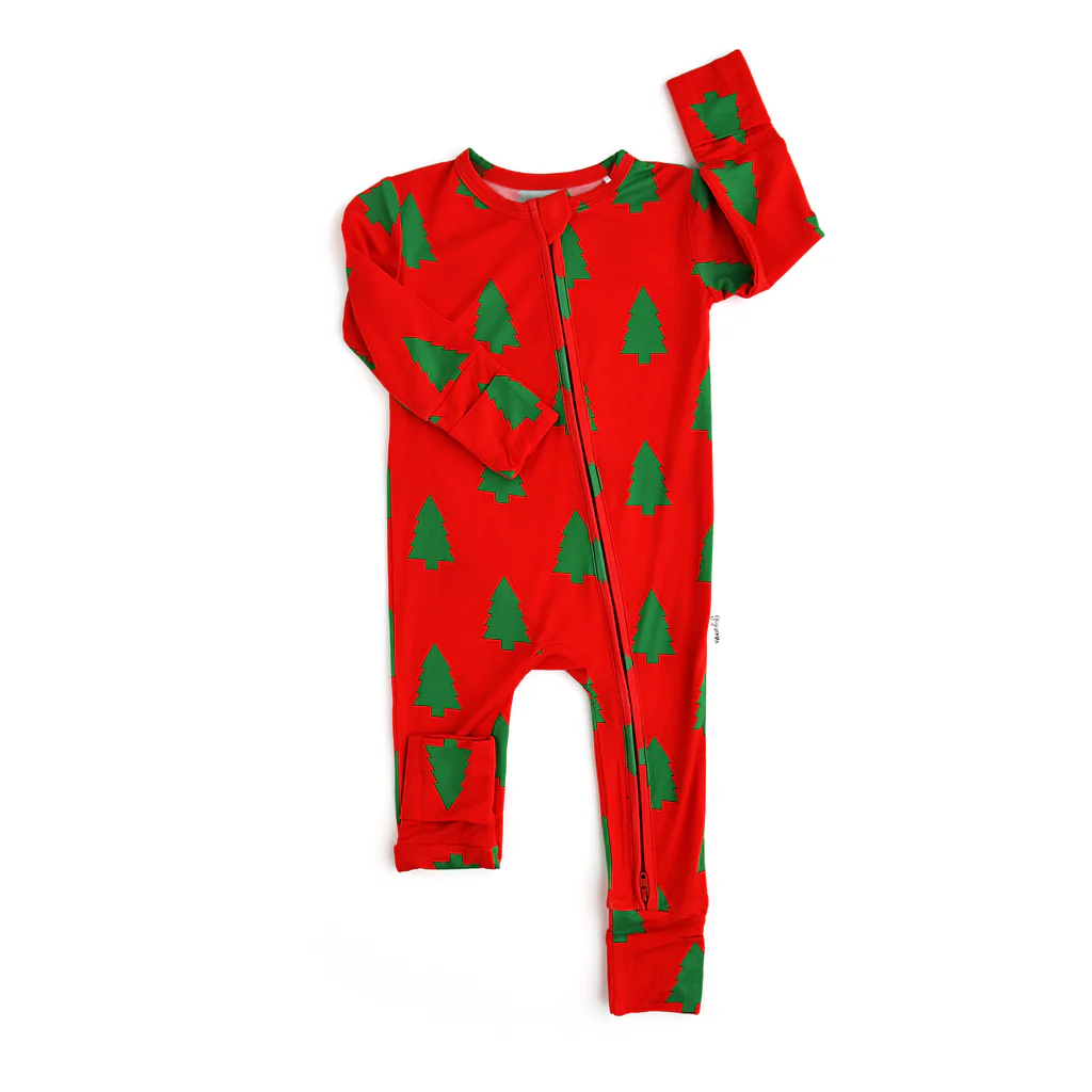 Pre-order Baby Girl Infant Christmas Tree Zipper Red Romper