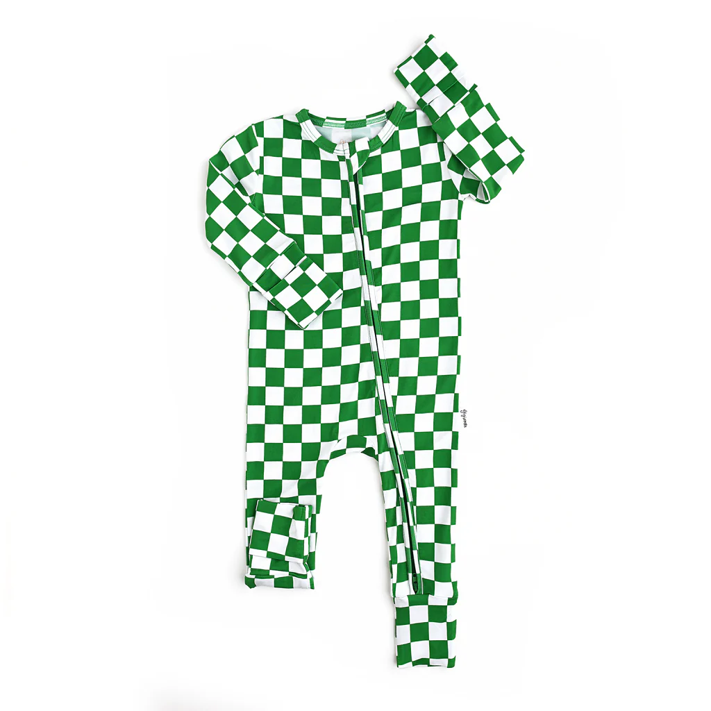 Pre-order Baby Girl Infant Green Checkered Zipper Romper