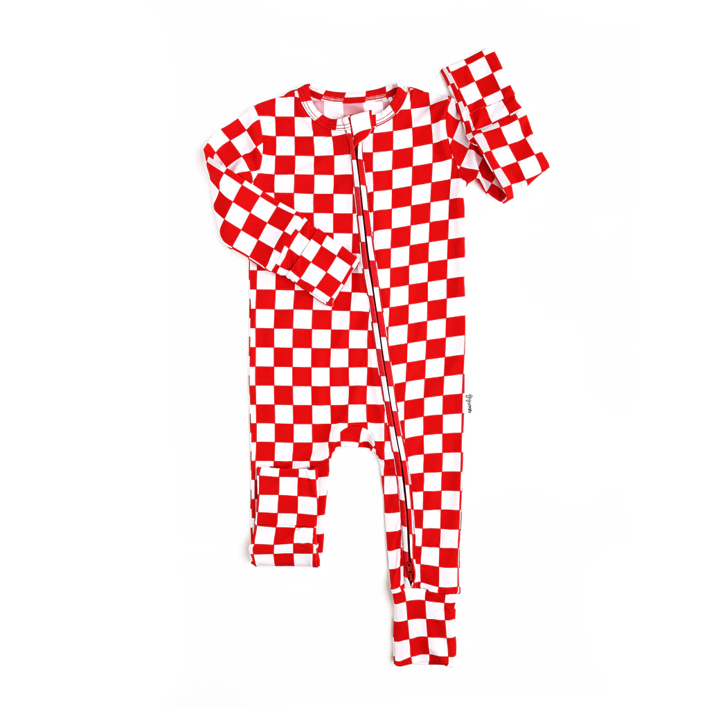Pre-order Baby Girl Infant Red Checkered Zipper Romper