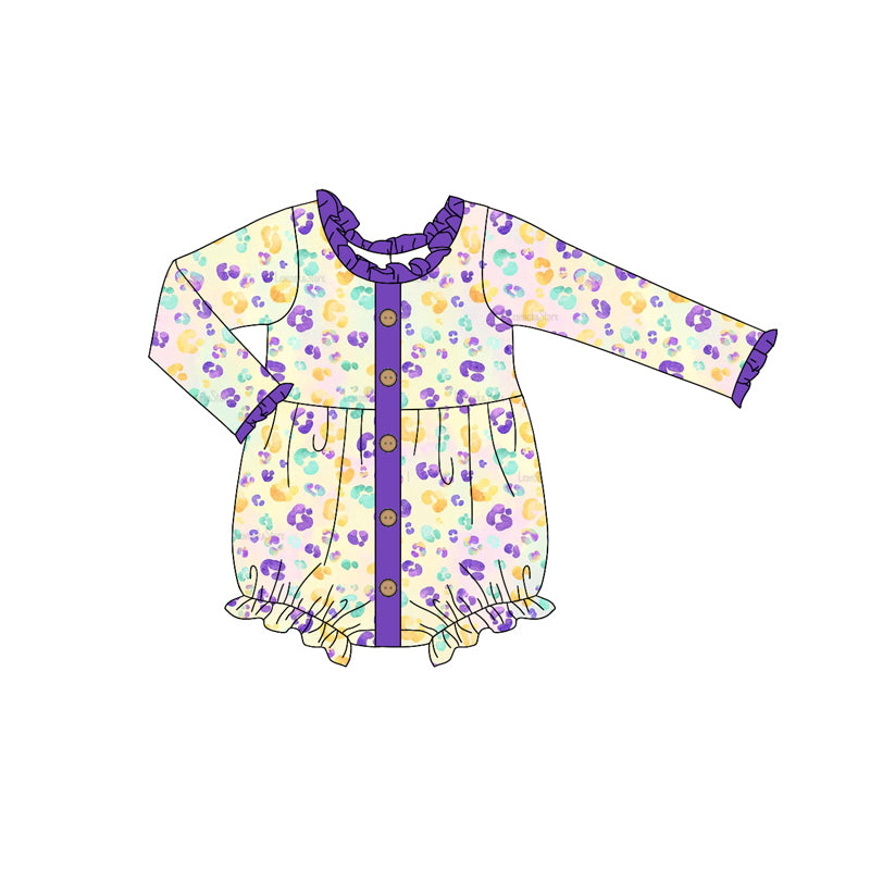 Pre-order Baby Girl Infant Leopard Ruffle Buttons Bubble Romper