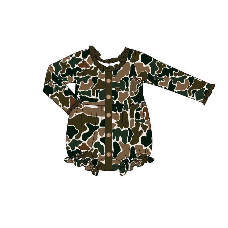 Pre-order Baby Girl Infant Brown Camo Bubble Romper