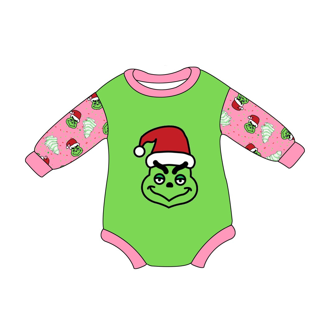 Pre-order Baby Girl Infant Christmas Green Frog Bubble Romper