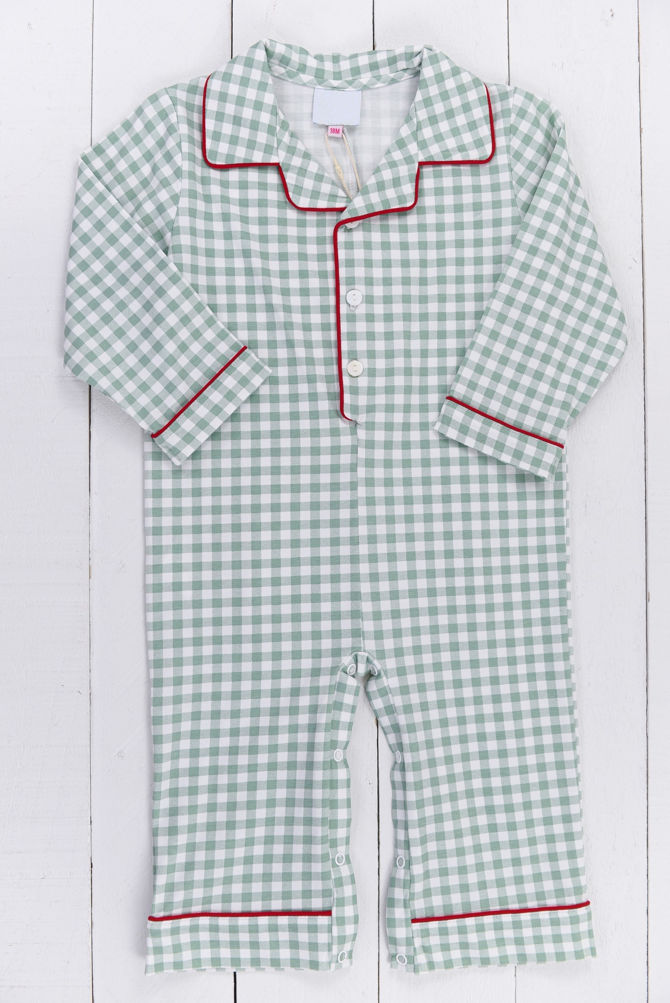 Pre-order Baby Boy Infant Green Checkered Buttons Romper