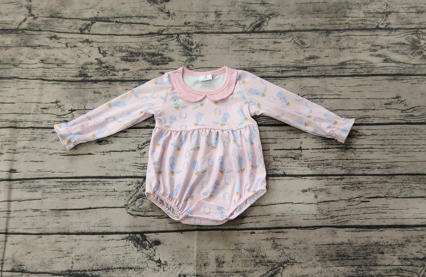 Baby Girl Infant Long Sleeves Western Boots Bubble Romper