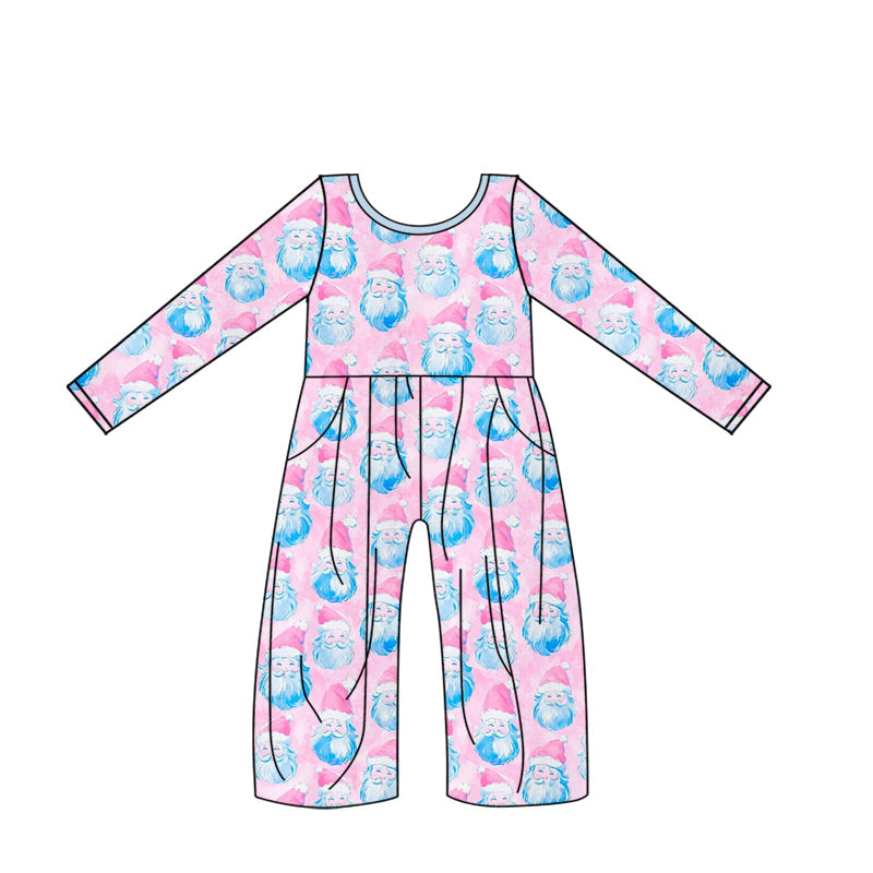 Pre-order Baby Girl Long Sleeves Christmas Santa Pocket Jumpsuit