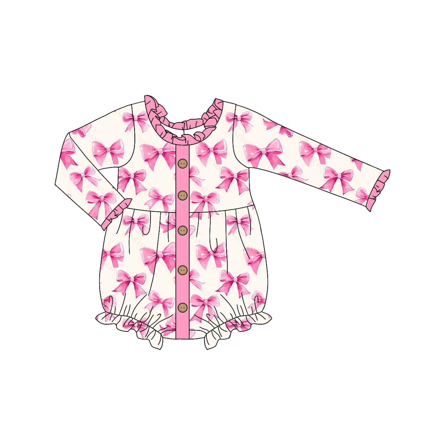 Pre-order Baby Girl Infant Long Sleeves Pink Bows Bubble Romper