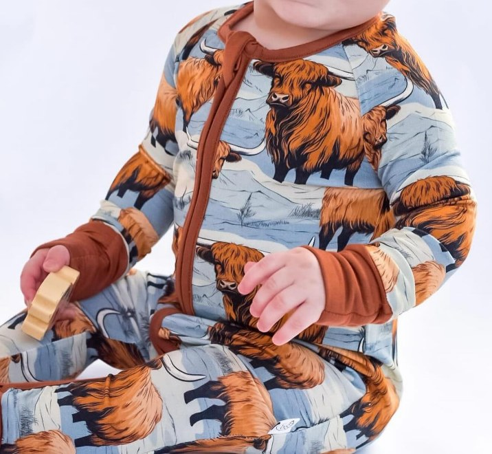 Pre-order Baby Boy Infant Long Sleeves Western Cow Zipper Romper