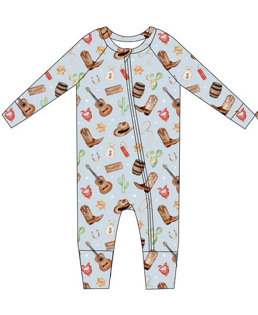 Pre-order Baby Boy Infant Western Guita Boots Zipper Romper