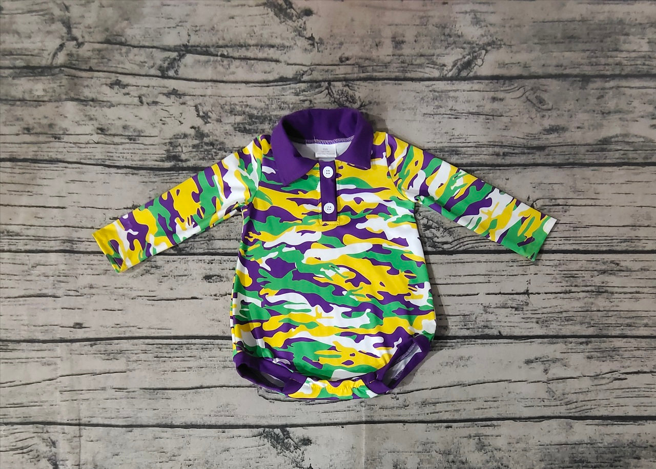 Baby Boy Infant Mardi Gras Camo Buttons Romper