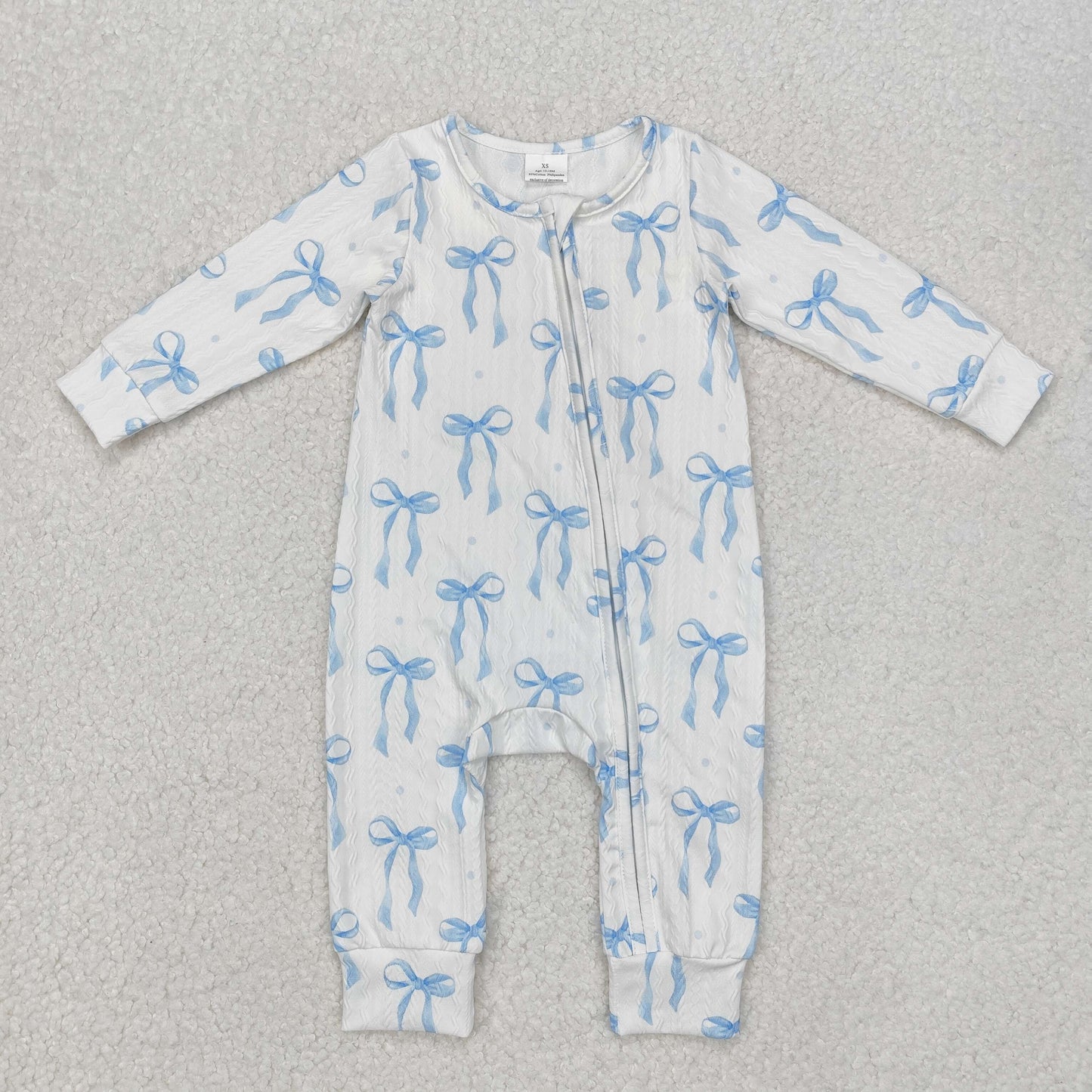 Baby Girl Long Sleeves Blue Bows Sibling Sisters Romper Clothes Set