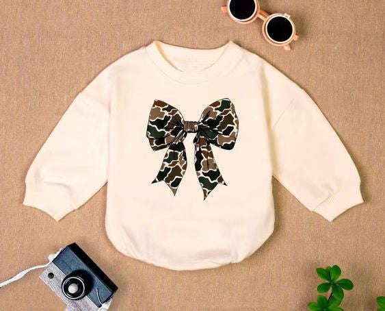 Pre-order Baby Girl Infant Long Sleeves Camo Bow Romper