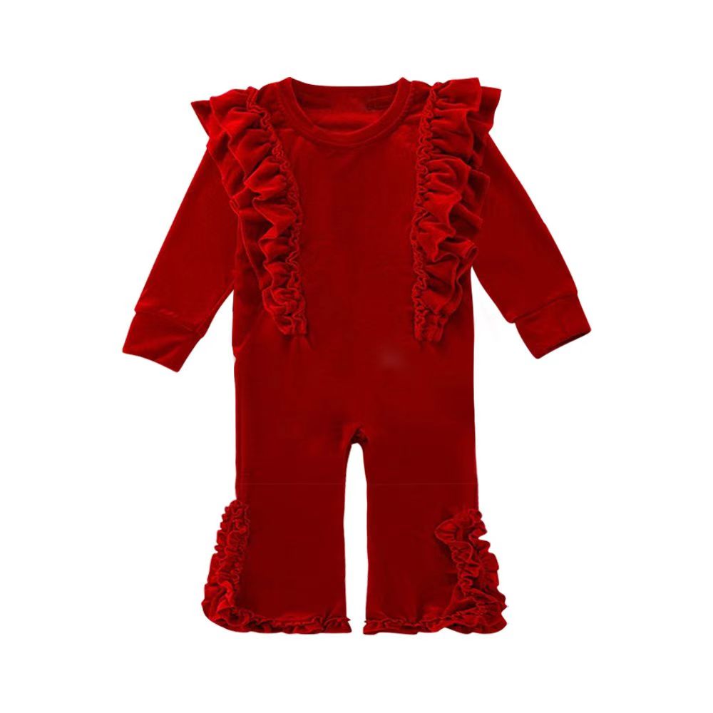 Pre-order Baby Girl Long Sleeves Red Velvet Christmas Romper