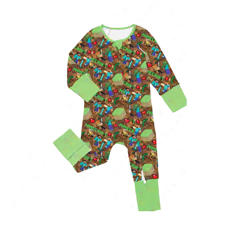 Pre-order Baby Boy Infant Long Sleeves Game Green Zipper Romper