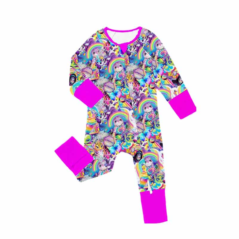 Pre-order Baby Girl Infant Long Sleeves Rainbow Tiger Cats Zipper Romper
