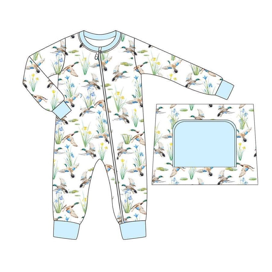 Pre-order Baby Boy Infant Long Sleeves Ducks Hunting Zipper Romper