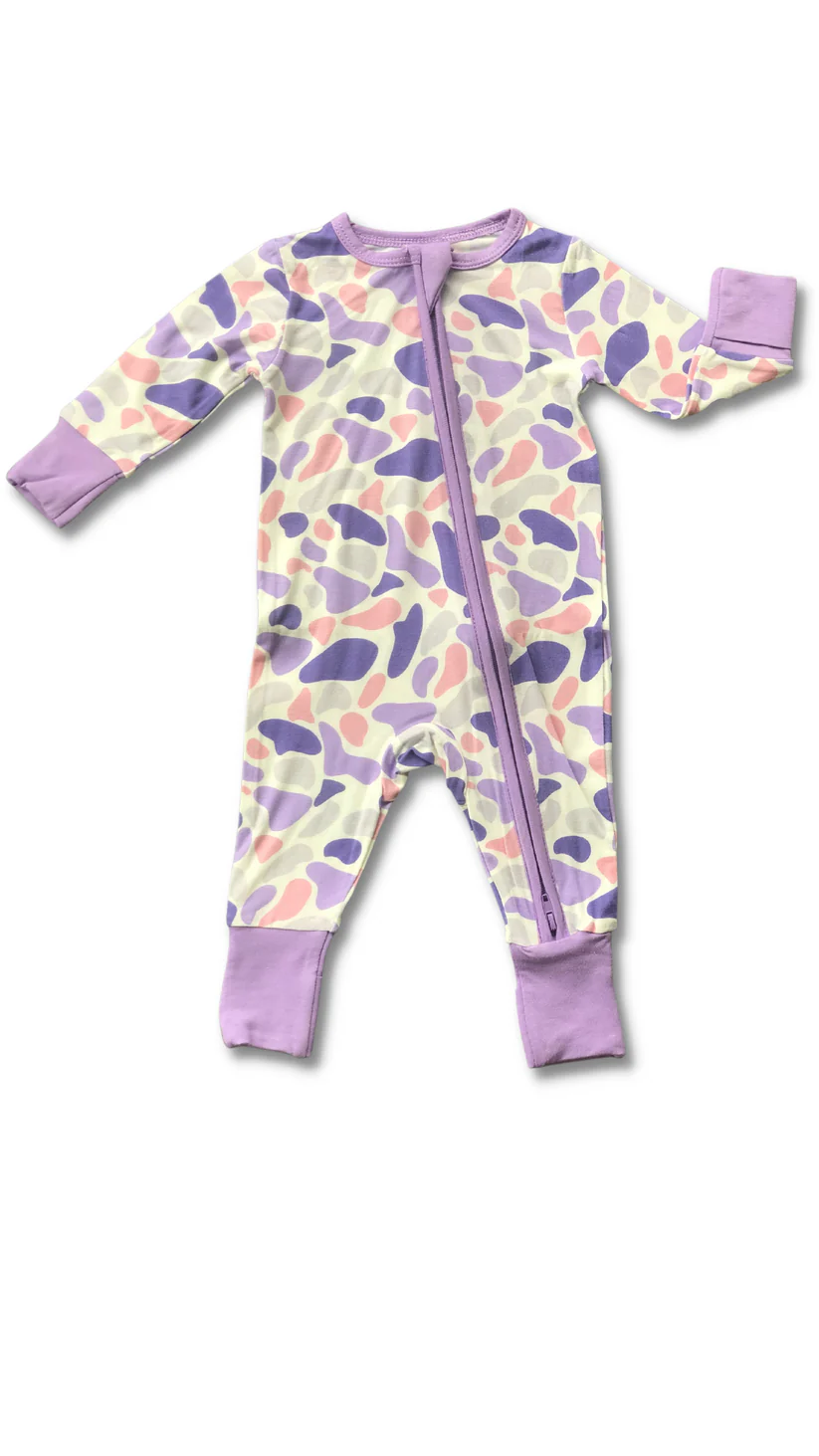 Pre-order Baby Girl Infant Long Sleeves Camo Zipper Purple Romper