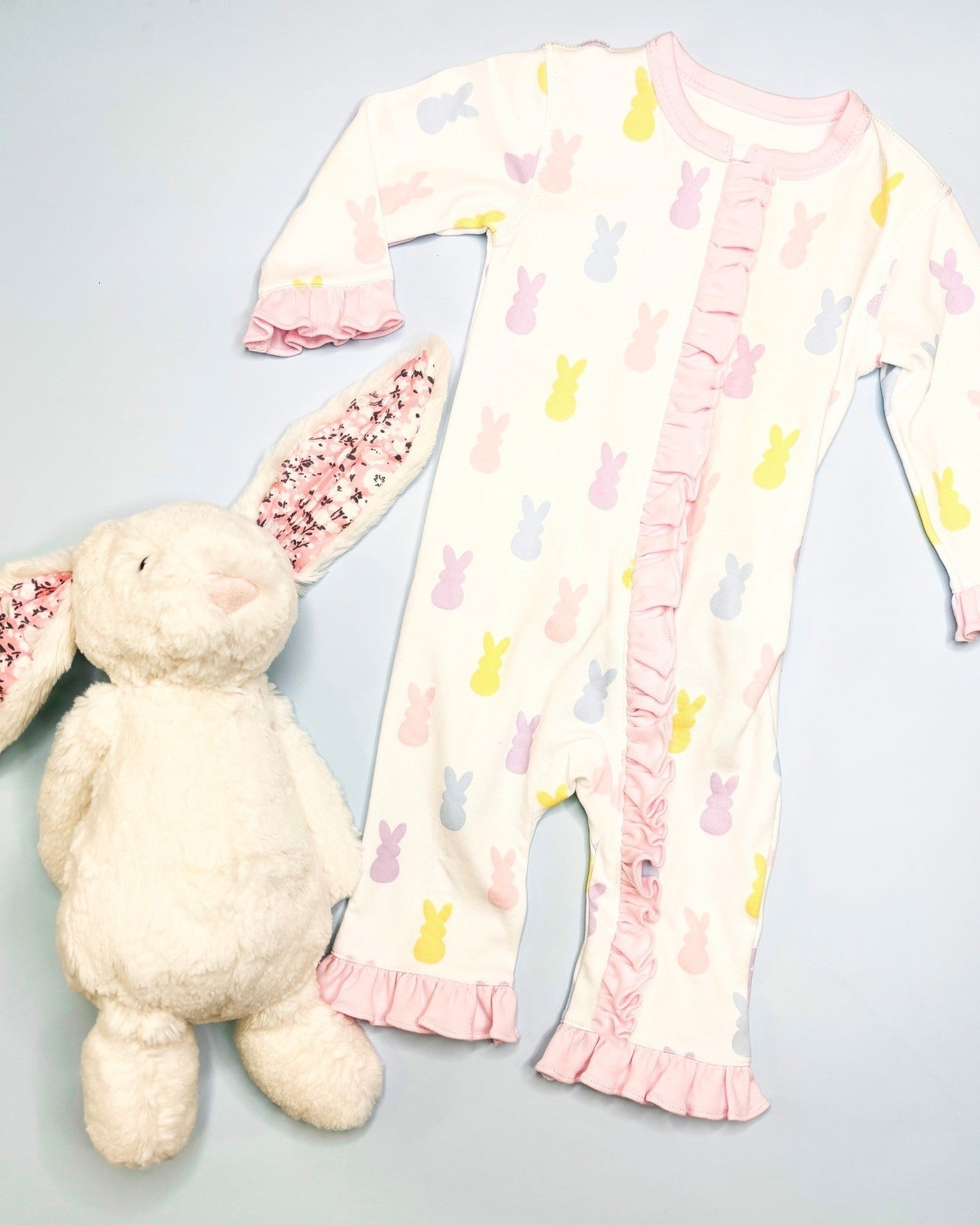 Pre-order Baby Girl Infant Long Sleeeves Easter Rabbit Zipper Romper