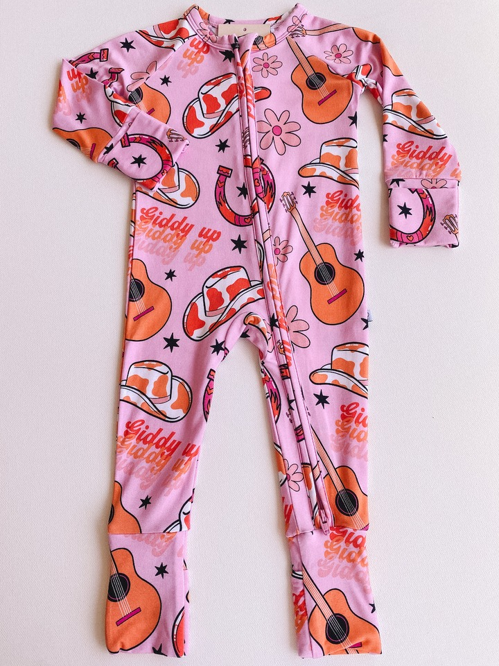 Preorder Baby Girl Infant Hats Guita Zipper Western Romper