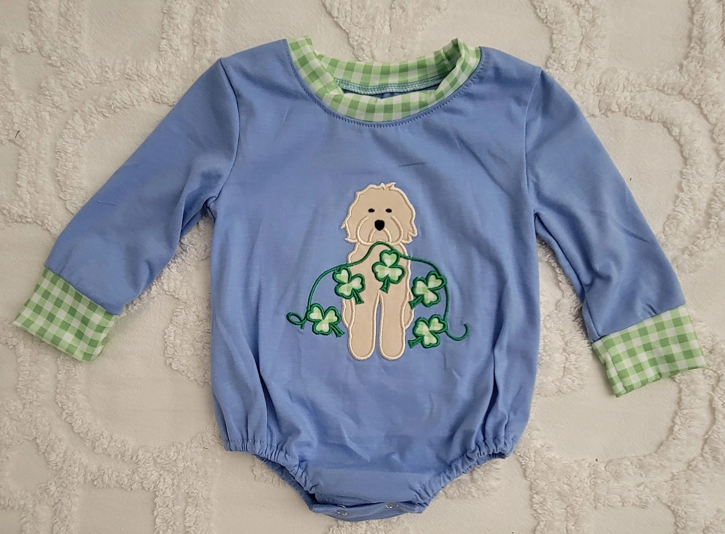 Preorder Baby Boy Infant Long Sleeves St Patrick Dog Bubble Romper