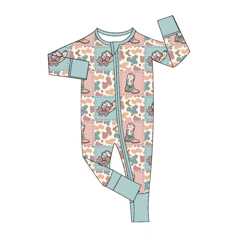 Preorder Baby Kids Infant Camo Western Boots Hats Zipper Romper