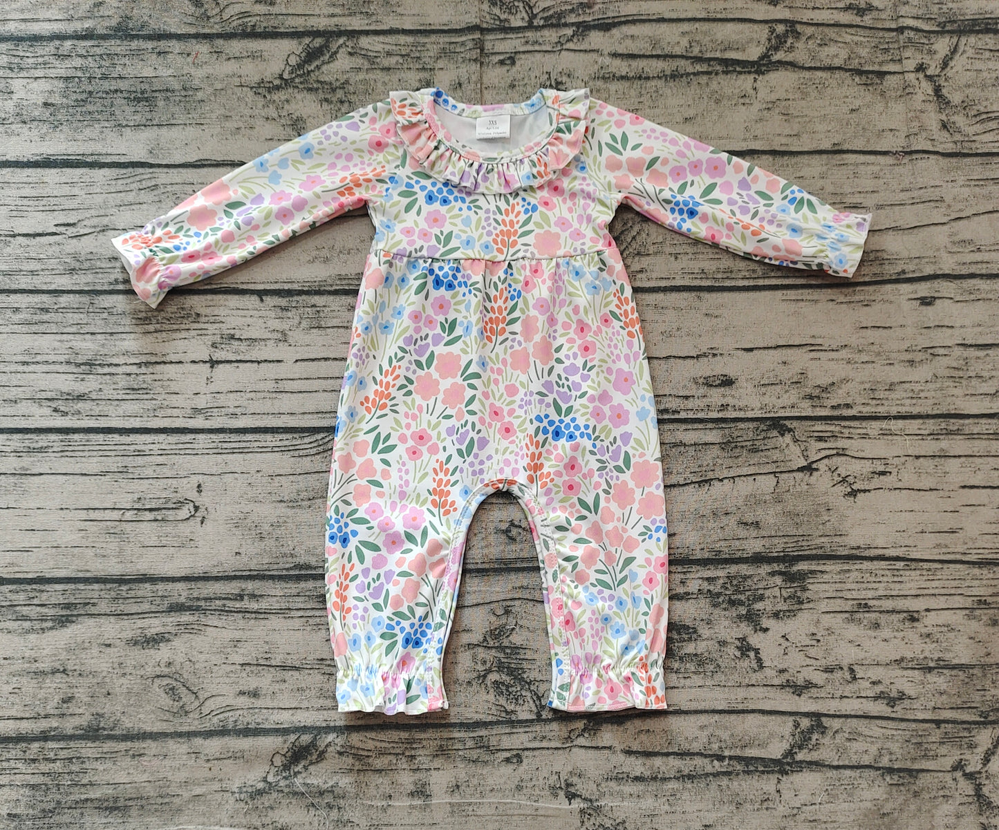 Baby Girl Infant Long Sleeves Flower Ruffle Buttons Romper