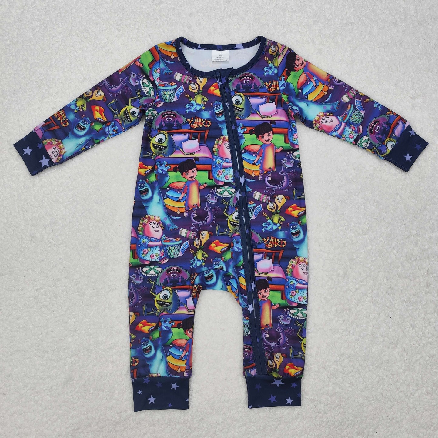 Baby Girl Long Sleeves Cartoon Monster Sibling Romper Pajamas Clothing Set RTS