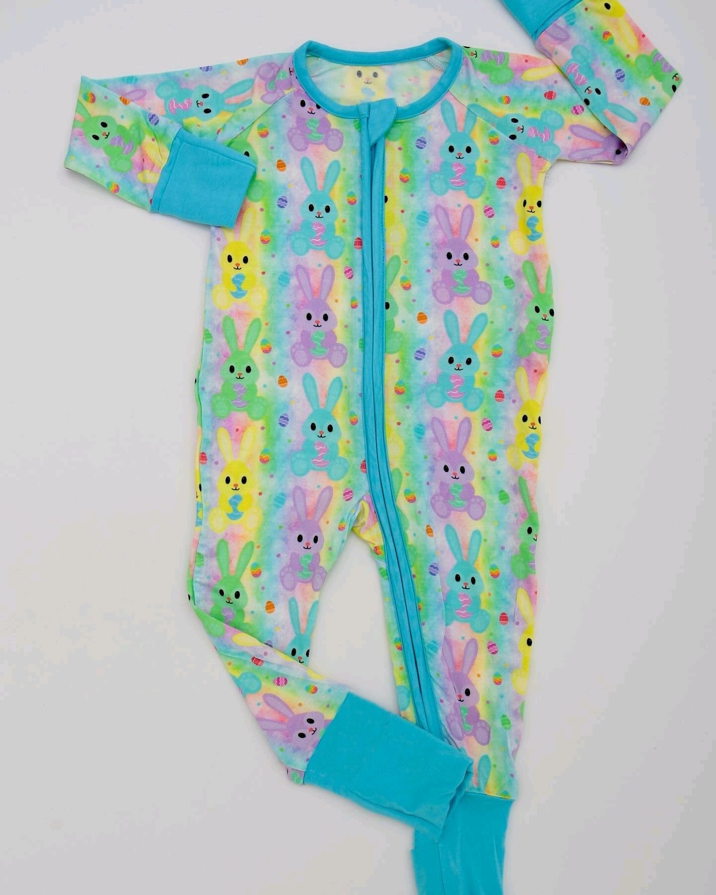 Preorder Baby Girl Infant Long Sleeves Easter Rabbits Zipper Romper