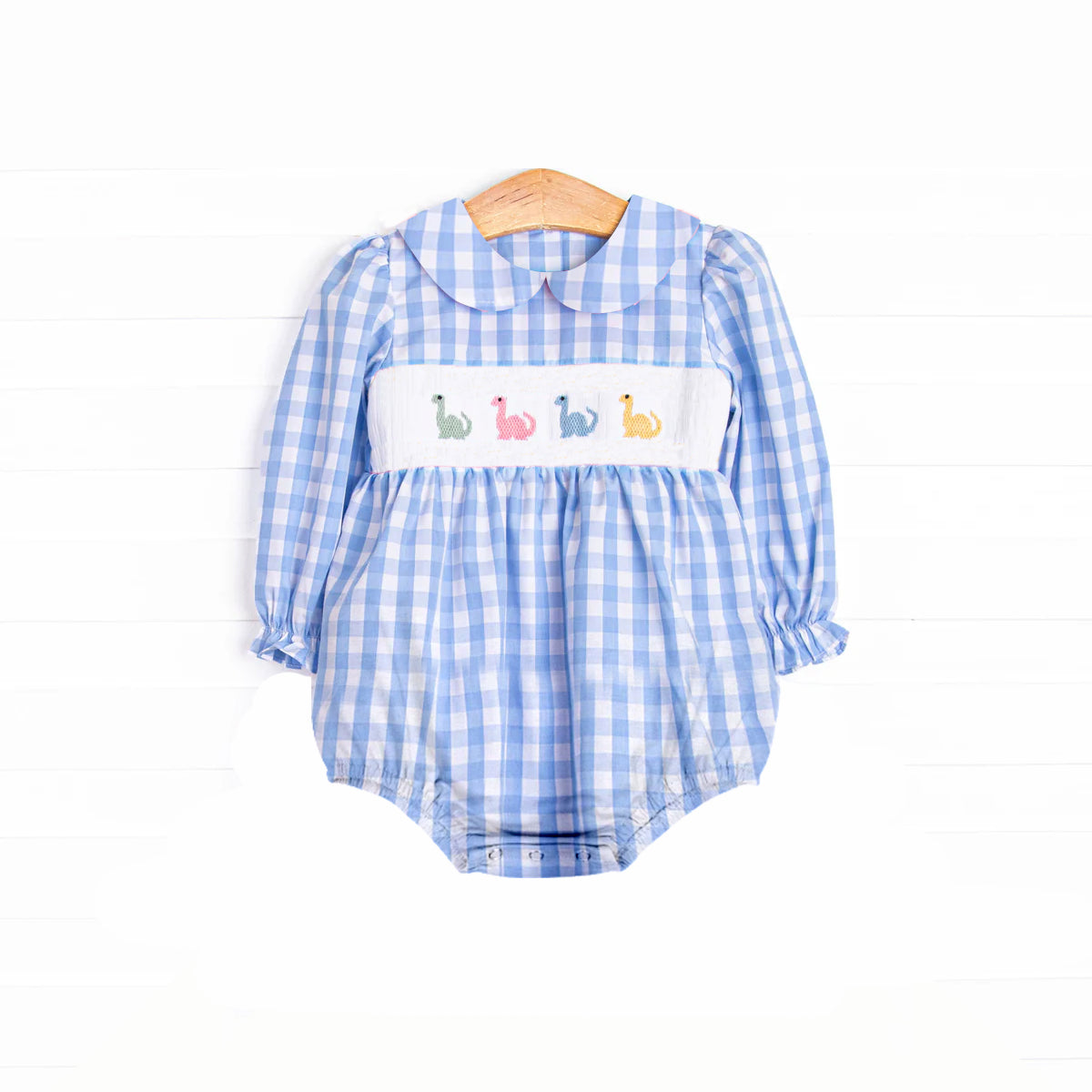 Preorder Baby Girl Long Sleeves Dinosaurs Blue Plaid Bubble Romper ( Moq 5 )