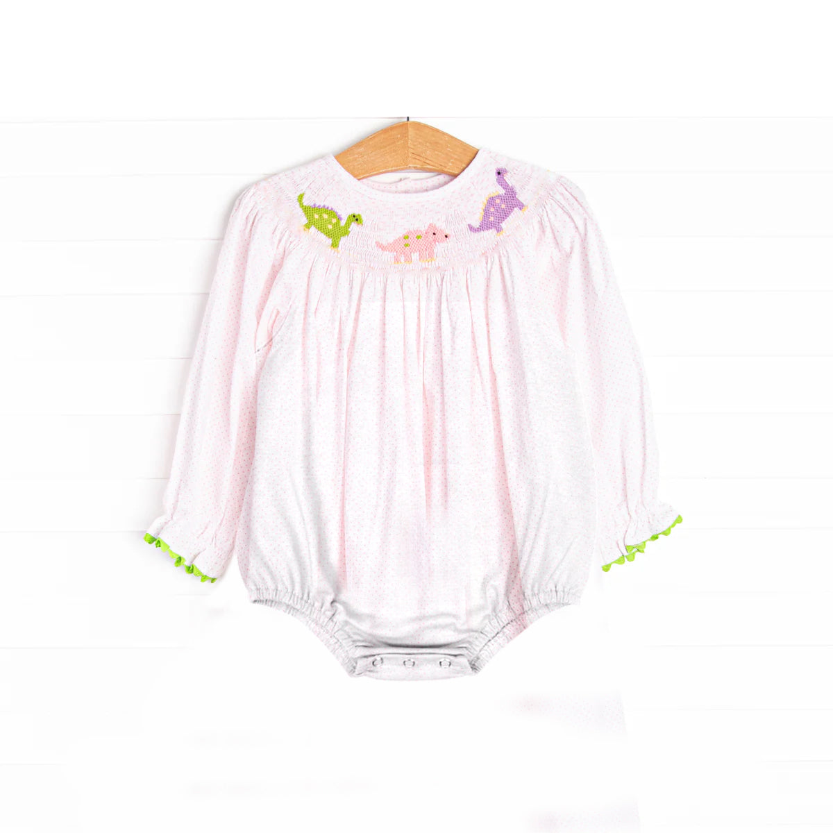 Preorder Baby Girl Long Sleeves Dinosaurs Dots Pink Bubble Romper ( Moq 5 )