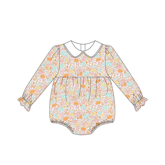 ( Moq 5 ) Preorder Baby Girl Long Sleeves Pumpkins Leopard Bubble Romper