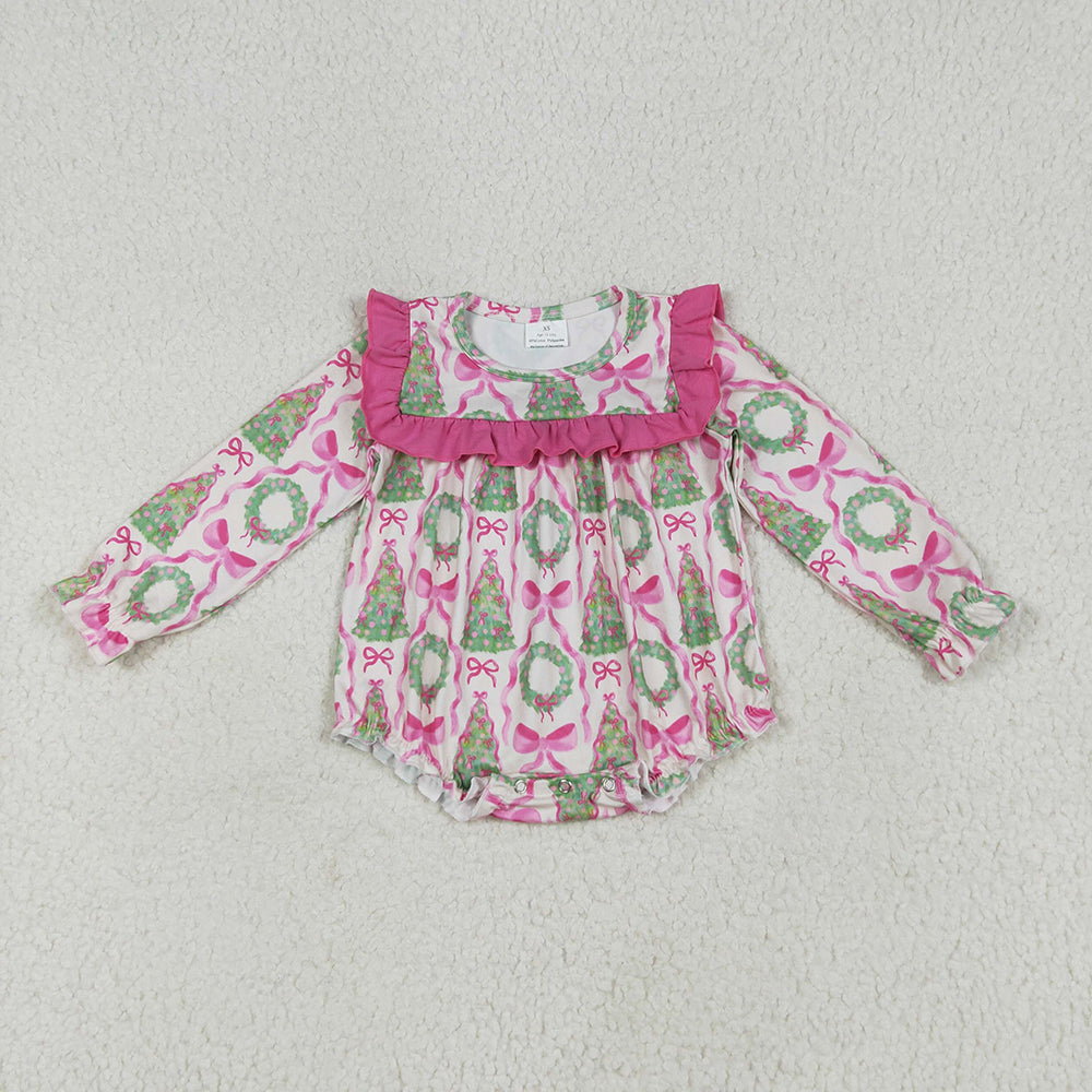Baby Girl Long Sleeves Christmas Tree Bows Sibling Romper Outfit Clothes RTS