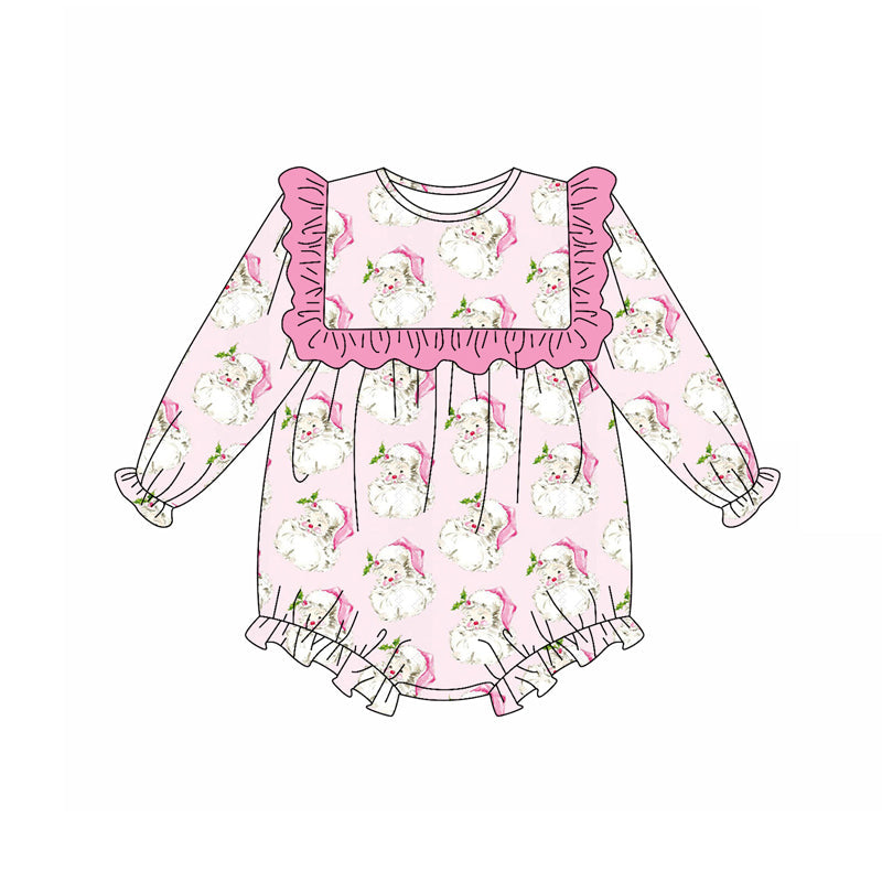 Baby Girl Long Sleeves Pink Santa Bubble Christmas Romper RTS