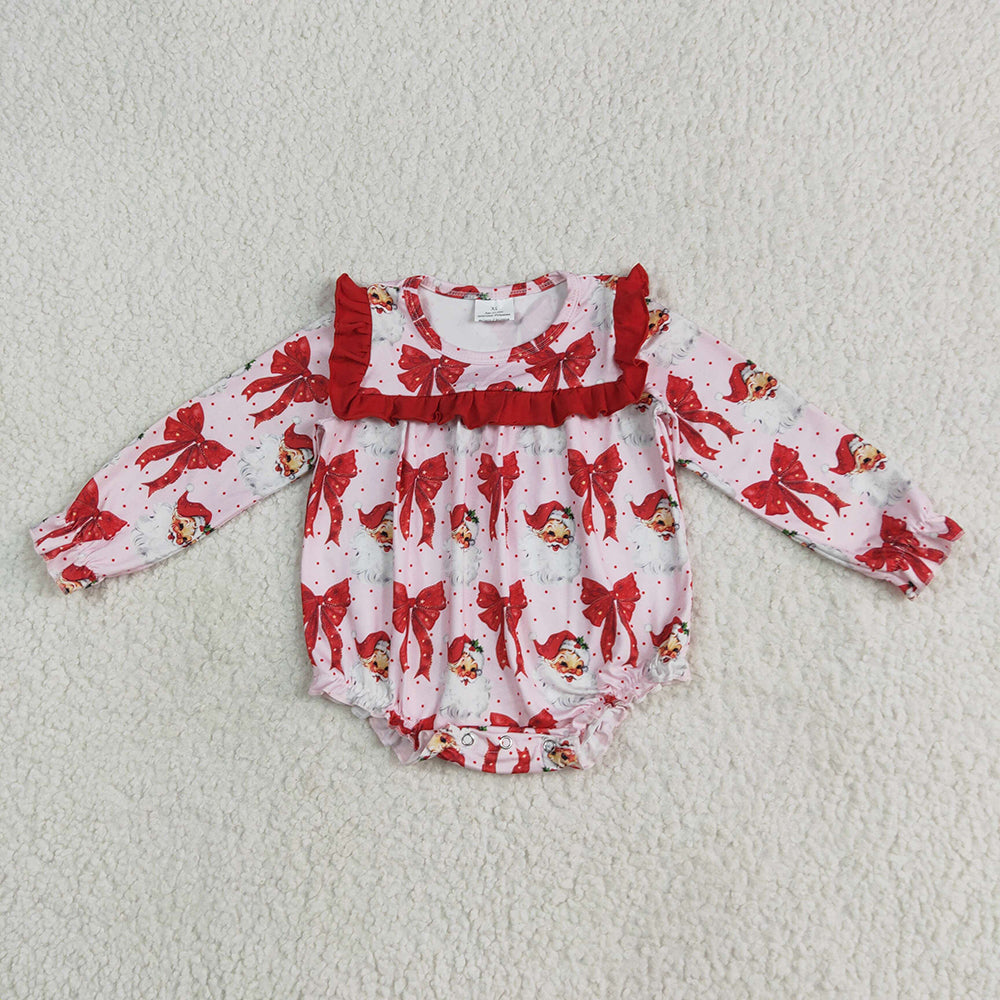 Baby Girl Long Sleeves Santa Red Bows Sibling Christmas Romper Dress Outfit RTS