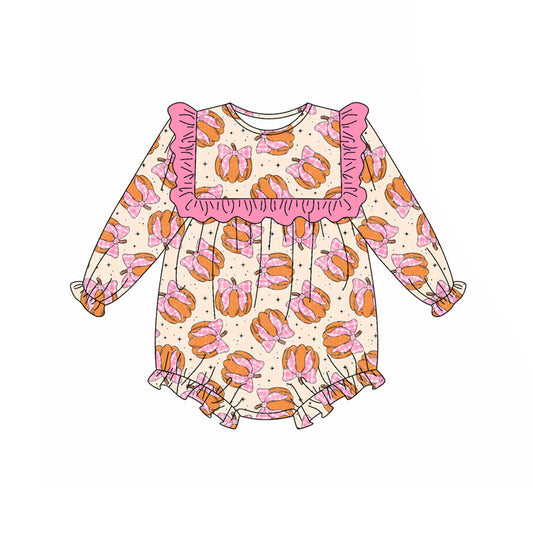 ( Moq 5 ) Preorder Baby Girl Long Sleeves Bows Pumpkins Bubble Romper