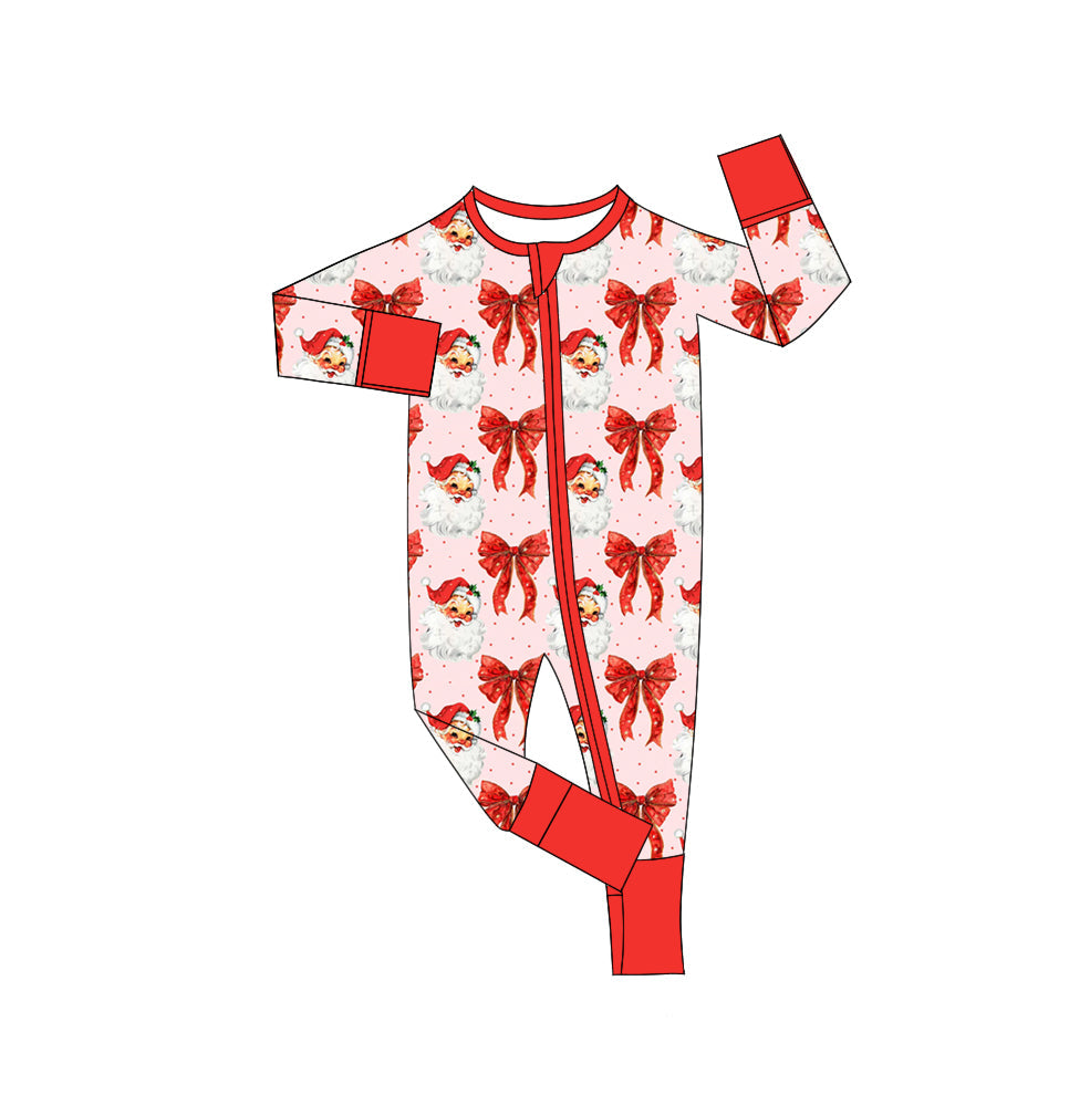 Baby Girl Long Sleeves Christmas Santa Red Bows Zipper Romper RTS