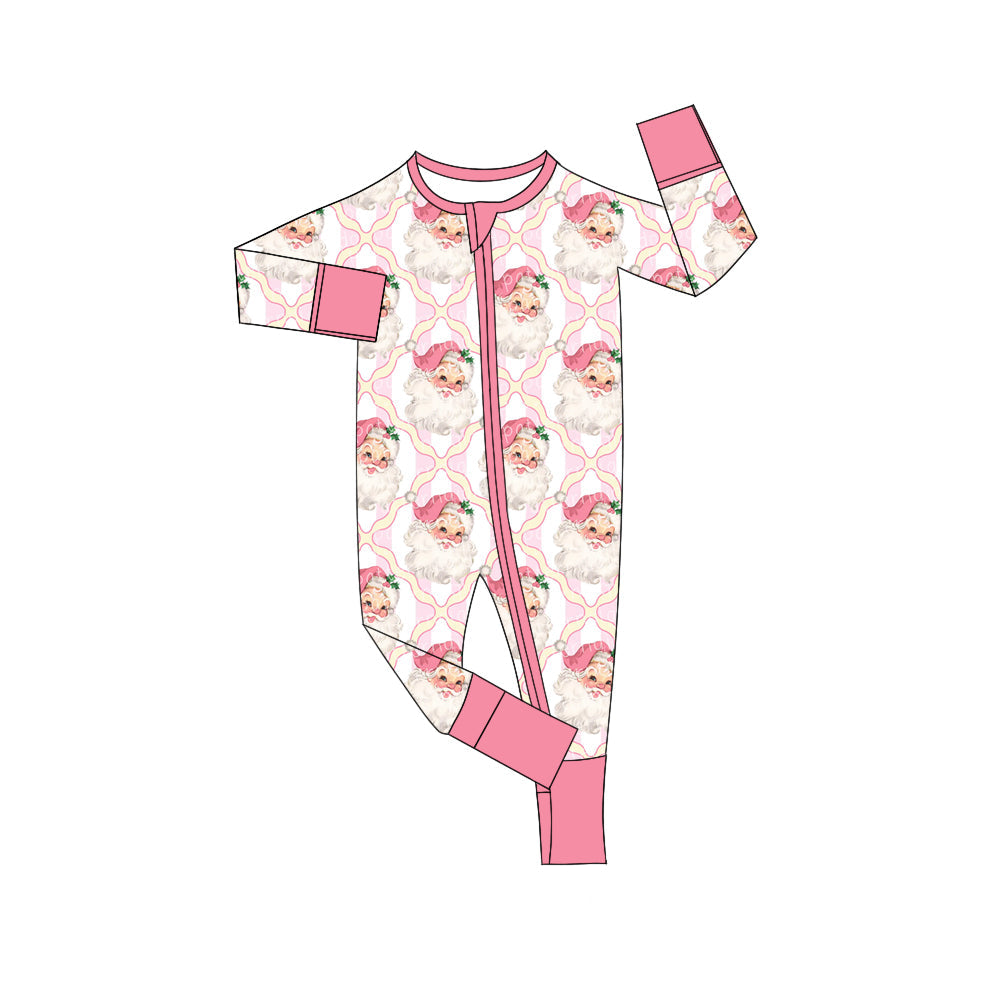 Baby Kids Infant Long Sleeves Christmas Santa Bows Zipper Romper RTS