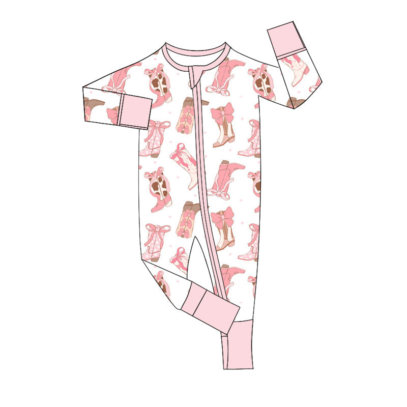 ( Moq 5 ) Preorder Baby Girl Long Sleeves Bows Boots Zipper Romper