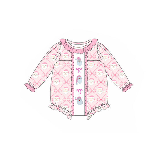 ( Moq 5 ) Preorder Baby Girl Long Sleeves Pink Bows Santa Christmas Bubble Romper