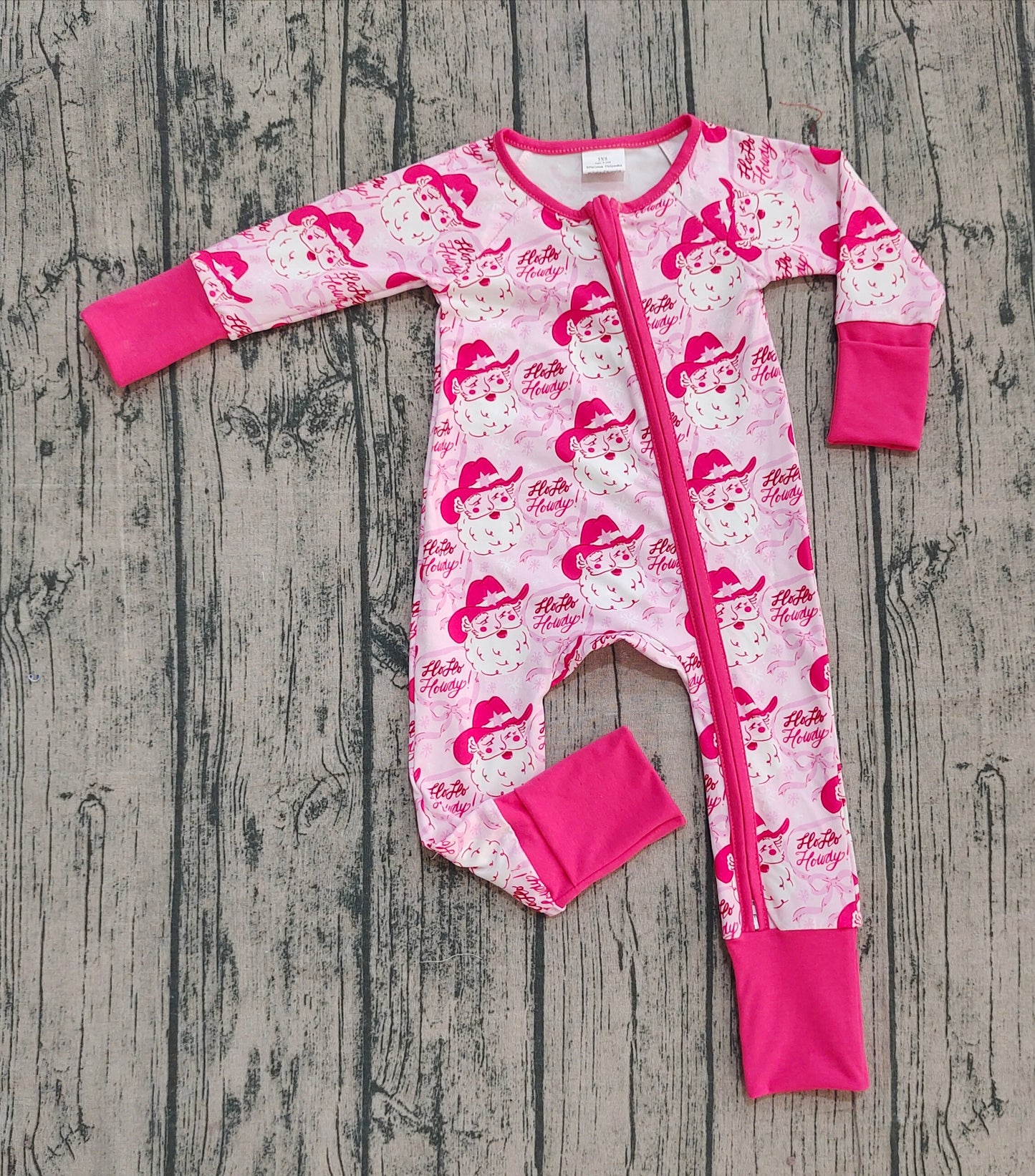 Baby Girl Long Sleeves Christmas Bows Santa Zipper Pink Romper RTS