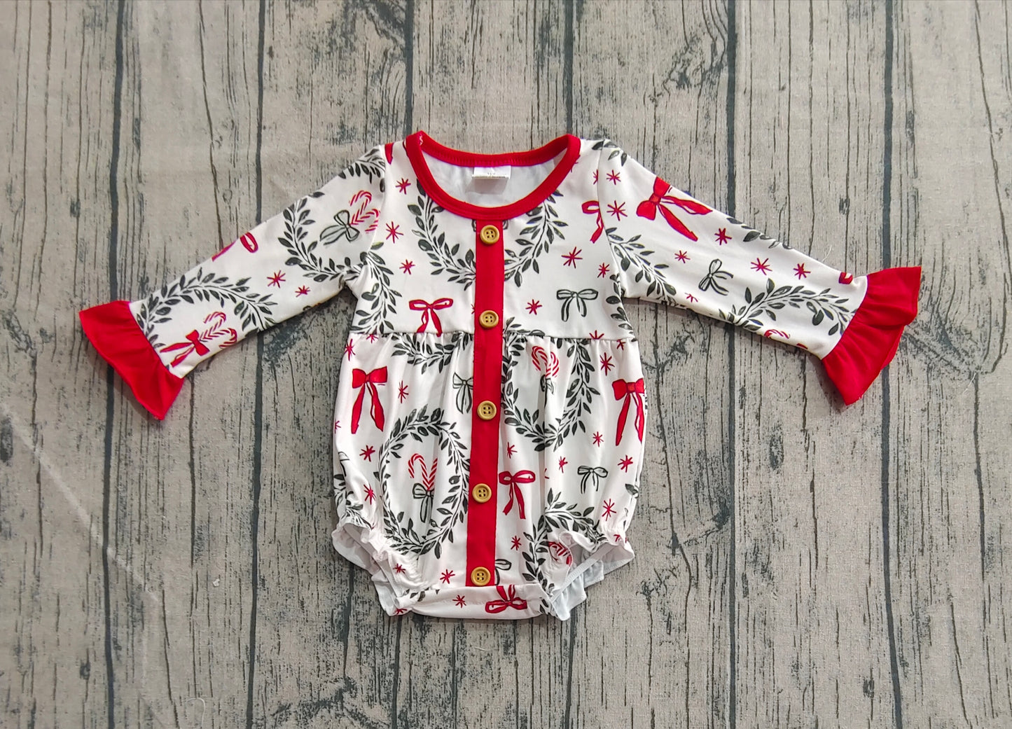 Baby Girl Long Sleeves Bows Buttons Bubble Romper RTS