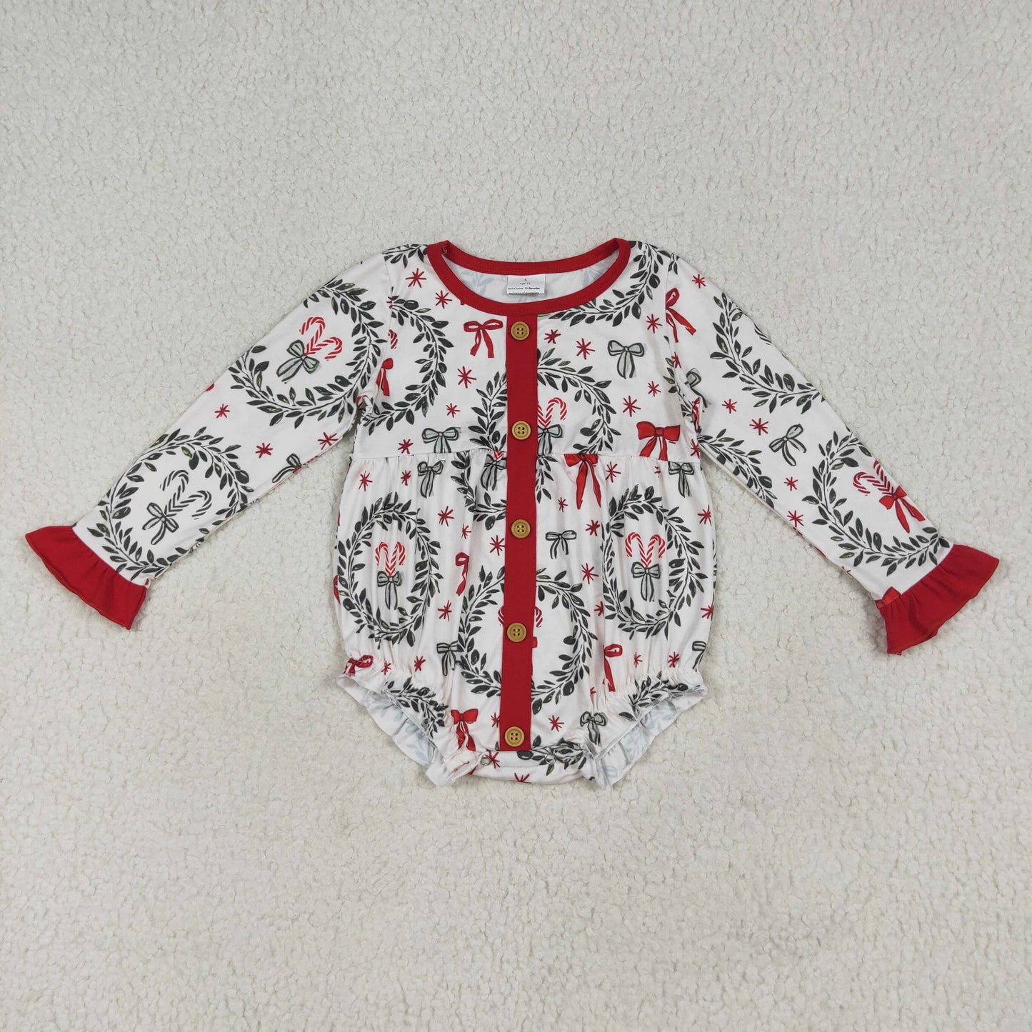 Baby Girl Long Sleeves Christmas Bows Sibling Buttons Romper Dress RTS