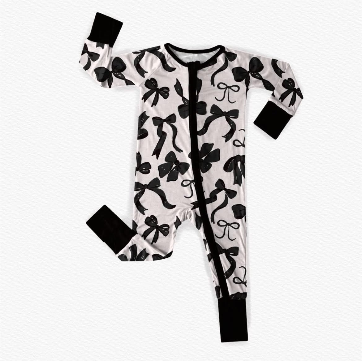 Baby Girl Kids Long Sleeves Black Bows Zipper Romper RTS