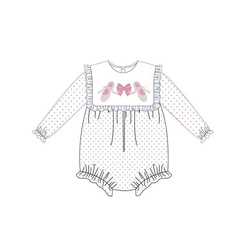 ( Moq 5 ) Preorder Baby Girl Long Sleeves Bow Shoes Dots Bubble Romper