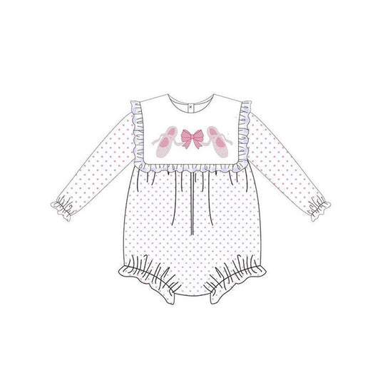 ( Moq 5 ) Preorder Baby Girl Long Sleeves Bow Shoes Dots Bubble Romper