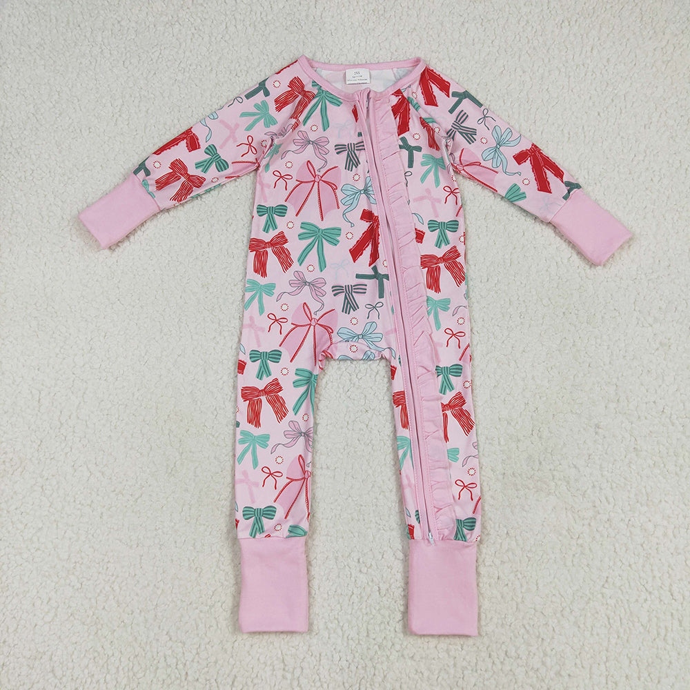 Baby Girl Long Sleeves Christmas Bows Sibling Romper Pajamas Set RTS