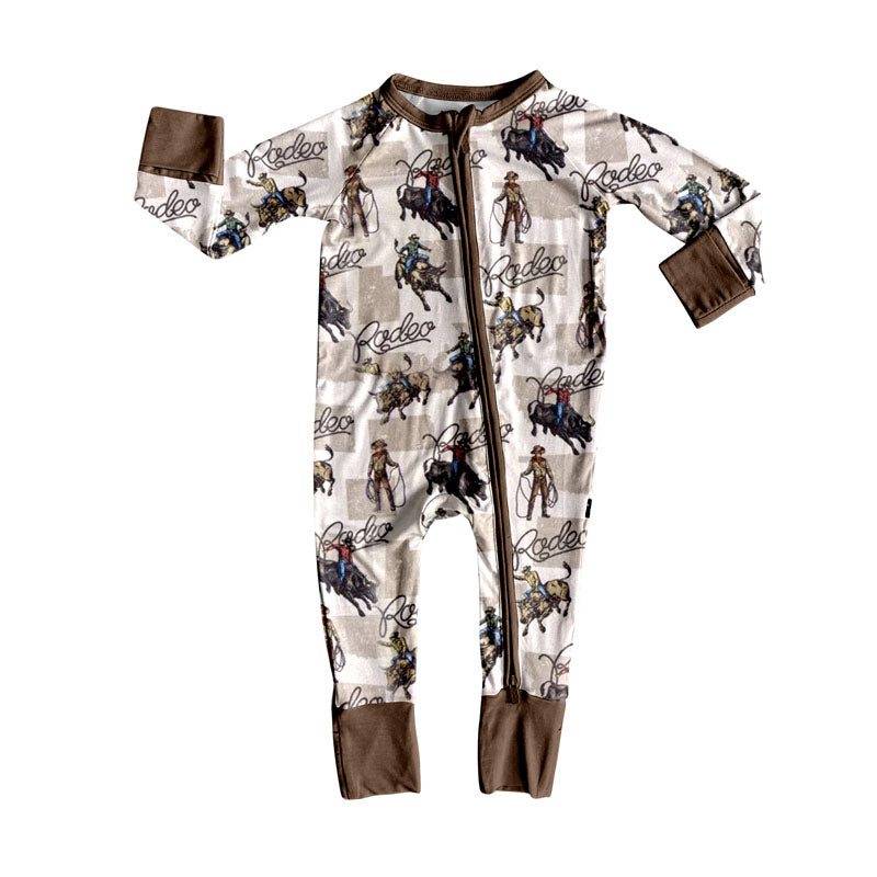 ( Moq 5 ) Preorder Baby Boy Infant Long Sleeves Western Rodeos Zipper Romper