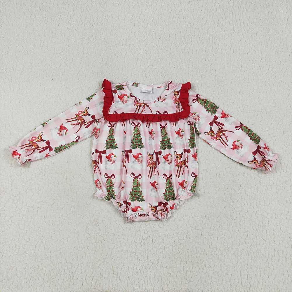 Baby Girl Long Sleeves Christmas Santa Bows Tree Sibling Romper Dress Outfit Clothes RTS